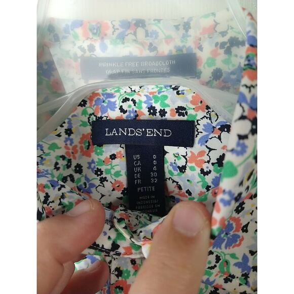 Lands End Woman 0P Shirt Collared Button Floral 3/4 Sleeve Button Wrinkle Free - Picture 4 of 10